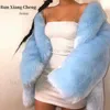 毛皮のコート模倣ファーラウンドネックミディアムスリーブラージブラックアンドブルーの女性の服コートファーコート女性フェイクフーT230808