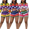 Chándales de mujer 2023 conjunto a juego Color Patchwork Top corto de punto pantalones cortos de dos piezas ceñido al cuerpo suéter chándal de punto