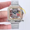 SF TWF0007 Швейцарская Ronda 4S20 кварцевые мужские мужские часы полностью заморожены бриллиантами желтого золота римские маркеры скелетон Dial Стальной бриллиантовый браслет 2023 Super Edition Watches