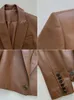 Skórzanie damskie Faux Nerazzurri Autumn Brown Cropped Blazer Women Długie rękawy pojedynczy przycisk Sprężyna Krótka czarna miękka kurtka HKD230808