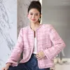 Vestes pour femmes de haute qualité élégant industrie lourde célébrité Tweed haut à carreaux manteau de laine pour les femmes veste rose