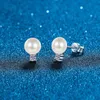 Stud 9mm Freshwater Cultured Pearl Bridesmaid Earrings With Moissanite Top Sterling Silver Ear Studs Wedding Jewelry for Brides 230807