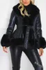 Vrouwen Leer Kunstleer Vrouwen Mode Stropdas Riem Hoge Taille Korte Jassen Winter PU Leren Jassen Vrouwelijke Dame Elegante Zijzakken Warme Faux Fur Jassen HKD230808