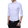 Camisas casuais masculinas 2023 primavera e verão moda manga comprida camisa branca leve de seda slim-fitting negócios lazer gome grupo roupas