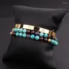 Strand Natural Stone Female CZ Pave Ball Mix Pärlor Elastic Armband Lady Jewelry Gift