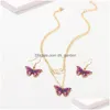 Ohrringe Halskette Set Mode Schmetterling Anhänger Halsketten Schmuck Colorf Perle Brautschmuck Für Damen Mädchen Drop Deliv Dhgarden Dhsb3