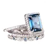 Fedi nuziali 3 pezzi set di lusso blu zirconi cubici per le donne Ly progettato anello femminile anniversario gioielli dichiarazione del partito