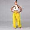 Women's Two Piece Pants Halter Summer Hollow Backless Set Women Festival Clothing Crop Top Loose Lantern Trouser Sexy 2 Club Outfits