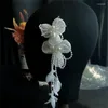 Brincos pendentes femininos 2023 na moda cristal longo noivas festa de casamento flor pérola borla brinco gota acessórios de joias de luxo