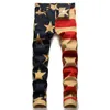 Мужские джинсы мужчины американский флаг печать модные звезды цифровые печатные краски джинсовые брюки тонкие брюки карандашом