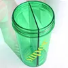 Water Bottles Cute Bottle For Coffee Juice Milk Tea Plastic Cold Cups With Lid Two Straw Portable Reusable Drinking BPA Free