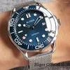 Нарученные часы бренд Blue Automatic Men Watch Sapphire Crystal 24 Jewels NH35A Движение Привоивание Корона Дата Дисплей Вращающаяся рамка