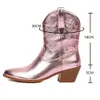 Cowgirl Cowboy 635 Pink for Women Mode bestickte spitze Zehenfürstere Western Knöchelstiefel Shinny Schuhe kostenlos Schiff 230807