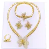 Серьги ожерелья устанавливают винтажные ювелирные изделия Дубай Золотая Цвета Бабочка для женщин свадебного браслета кольцо