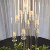 só pode usar vela led)Clara de cristal transparente de 10 braços candelabro redondo cônico castiçal para pilar votivo ou velas led com peças centrais de suporte de flor transparente 902