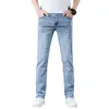 Mäns jeans 2023 Enkel casual Classic Style Men Brand Business Stretch Slim Denim Pants Light Blue Black Byxor Male Old Money