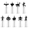 Other Event Party Supplies 9Pcs set Halloween Paper Straws Black Pumpkin Bat Witch Ghost Card Disposable Drinking Decoration 2023 230808