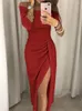 Casual Dresses 2023 Women's Off Shoulder Long Sleeve Bodycon Evening Party Dress Asymmetrical Split Pencil S M L XL XXL