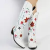Cowgirls Cowboy Heart 52 Floral Mid Calf Stacked Heeled Women Embroidery Work Ridding Western Boots Shoes Big Size 230807