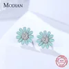 Stud Modian Renkli Çiçek Emaye Daisy Küpe Kız için Gerçek 925 Sterlling Gümüş Moda Zarif Açık Zirkon Güzel Takı 230807