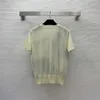 Summer Designer Knit T Shirt Kobiet Bluzka 19 mm 100% jedwabny Twill Patchwork Carriaing Pasek wydrukowany szyja załoga pullover krótkie rękawie skoczki damskie tshirts