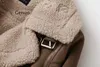 Skórzana skóra sztuczna skóra zimowa gruba ciepła zamszowa kurtka jagnięcy krótka motocykl Brown Płaszcze Faux Shearling skórzane kurtki HKD230808