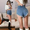 Shorts Feminino Europa e Estados Unidos Sexy Ins Calças skinny cintura alta quadris justas jeans lavados enrolados