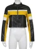 Giacche da donna Rapwriter Street Moto Biker Racing PU y2k Contrastcolor Patchwork Cappotti corti in pelle Autunno Harajuku Zip Up Outfits 230808