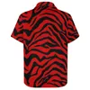 Men's Casual Shirts Black Red Zebra Stripe Loose Shirt Men Vacation Animal Print Novelty Hawaii Design Short Sleeve Harajuku Blouses