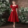 Ethnic Clothing Toast Elegant Bow A Line Wedding Dresses Women Red Satin Backless Lacing Up Prom Gown Vestidos De