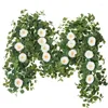 Dekorative Blumen, 200 cm, künstliche weiße Rosenrebe, Hochzeit, Zuhause, Wohnzimmer, Tischdekoration, Eukalyptus, künstliche Blumengirlande, Wandbehang, Rattan
