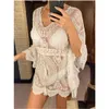 Traje de baño para mujer Mujer 2023 Encaje sexy Ver a través de manga larga Túnica Playa Er Up Er-Ups Vestido Ropa de playa Mujer Mujer V4528 Drop Dhdow