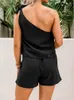 Women's Shorts Y2k Top Two Piece Set One Shoulder Dress Backless Summer Female Cloth Diagonal Collar Wide Leg Elastic Mini Pants