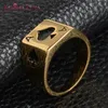 Wedding Rings HIP Hop Micro Pave Iced Out Bling Big Square Spades Poker IP Plating Gold Color Stainless Steel Rings for Men Jewelry 230808