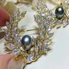 Brooches MeibaPJ 9-10mm Natural Black Rice Pearl Leaf Corsage Brooch Fashion Sweater Jewelry For Women Empty Tray