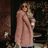 Loshaka Women Winter Jacket Coat Faux Fur Bomber Jacket Teddy Coat Trench Wool Pink Overcoat Long Sleeve Hooded Outwear T230808