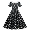 Urban Sexy Dresses Pink Polka Dot Vintage Summer Dresses Women Robe Peter Pan Collar Short Sleeve Rockabilly Dress Swing Printed Vestidos Bow 230807