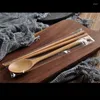 Dinnerware Sets Wooden Spoon Chopsticks Set 2pcs Korean Wood Soup For Eating Mixing Strring Handle Portable Cutlery Chinese Tableware