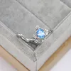 2023 New S925 Silver European and American Simple Blue Parcel Zircon Diamond Ring Elegant Proposal Ring Couple Jewelry