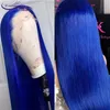 Syntetyczne peruki niebieskie ludzkie włosy proste 13x4 koronkowa przednia peruka przedeczkowana brazylijska Remy Blueless 230807
