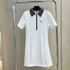 Abiti casual di base designer Estate New Celebrity Style Temperamento Età ridotta Risvolto con borchie Perline Diamante ad acqua Cerniera Polo Abito a maniche corte OK2H