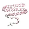 Pendant Necklaces Catholic Rosary Prayer Necklace Mary Blessing Plastic Pink Heart-shaped Beads