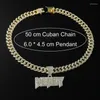 Pendant Necklaces Hip Hop Iced Out Rhinestones Cuban Link Chain Gold Silver Color Letter Money Necklace For Men Women Rapper Jewelry Gift