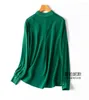 Chemisiers pour femmes en soie naturelle vert foncé bureau à manches longues vrais chemisier hauts pour les femmes portent des chemises de travail