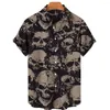 Vrijetijdsoverhemden voor heren Vintage Rose Skull Hawaiiaans strandoverhemd met korte mouwen voor heren Feestreizen