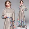 Vakantie Casual Gedrukte Maxi Dress Women Designer Langel Lap Lap Bow Party Elegant Spring Autumn Office Lady Slim A-Line Vintage Frock T230808