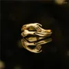 Küme halkaları benzersiz "bana sarıl" tasarım açık yüzüğü kadın kız moda altın renkli bakır parti femme bijoux toptan