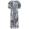 P0080# EAEOVNI Summer Women's Dress Zebra Fold Loose Lantern Sleeved Girl Long Skirt Printed Short Sleeves