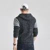 Herrtröjor tfu män spring casual stickad huva tjock varm pullover vinter höst mode outwear akryl tröja kappa