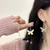 Ohrhänger, rosa Kristall, Schmetterling, lang, mit Fransen